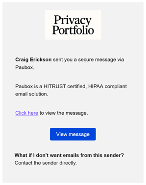Craig Erickson from PrivacyPortfolio sent you a secure message link